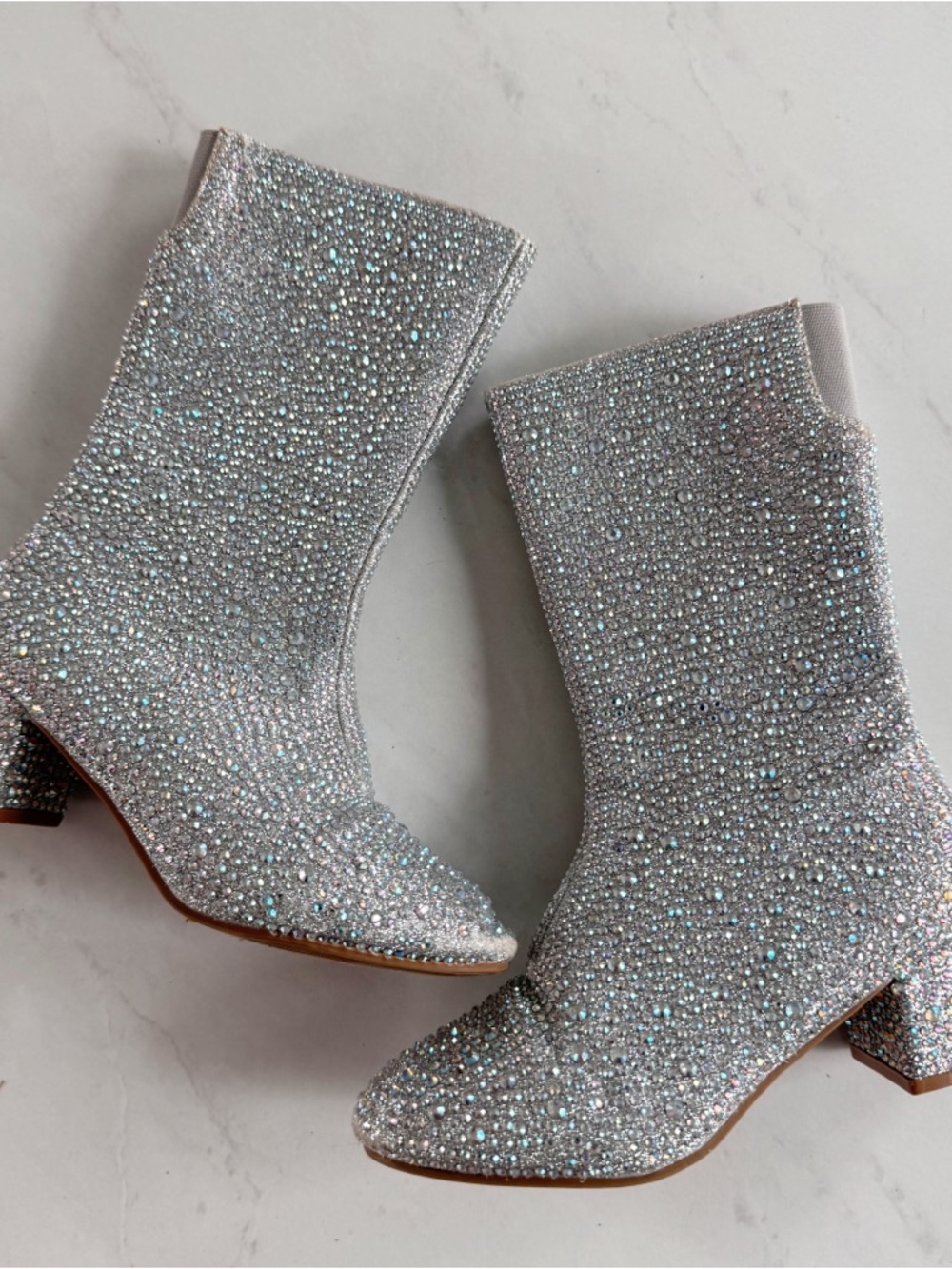 Link Kids Silver Glitter Rhinestone Mid-Calf Boots